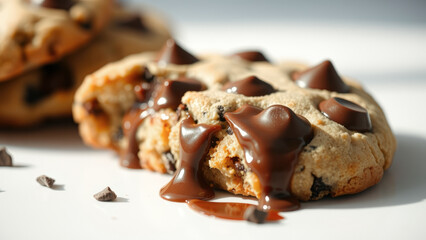 Wall Mural - Close up of a chocolate chip cookie with melted chocolate