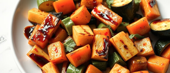 Canvas Print - Close-up of Grilled Squash and Zucchini with Balsamic Glaze