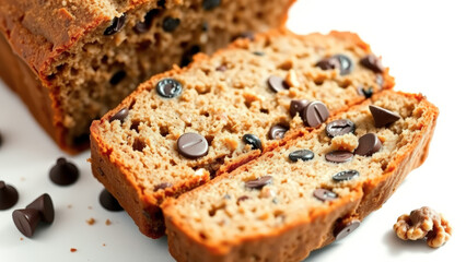 Sticker - Close Up of Sliced Banana Bread with Chocolate Chips