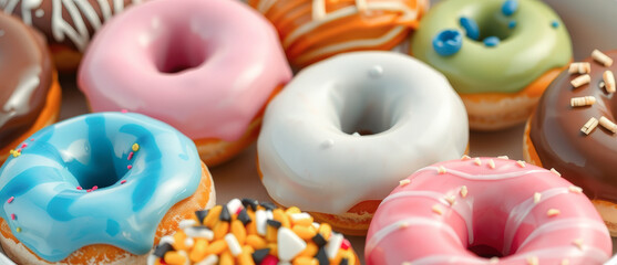 Canvas Print - Close up of Colorful Glazed Donuts