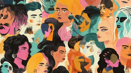 Sticker - Diverse People Portraits in a Vibrant Abstract Art Style