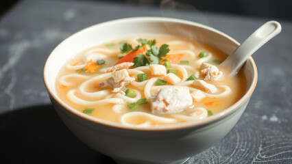 Wall Mural - Chicken Noodle Soup in Bowl with Spoon