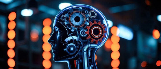 Wall Mural - artificial intelligence, technology, gears, robot
