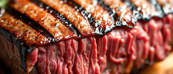 Canvas Print - Close-up of Grilled Steak with Shiny Glaze