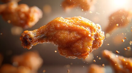 Tantalizing Fried Chicken Wings with Delectable Texture and Softly Blurred Background