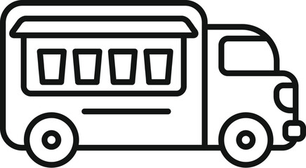 Wall Mural - Simple line drawing of a food truck offering takeaway food for sale on the street