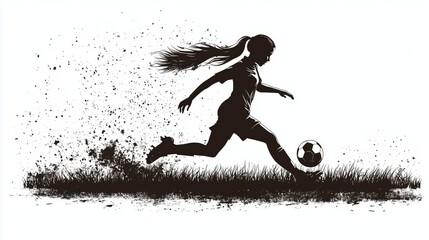 Wall Mural - Dynamic Silhouette of a Girl Kicking a Soccer Ball