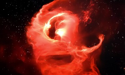 Wall Mural - A vibrant, fiery red nebula swirling amidst the stars in deep space.