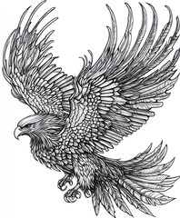 Sticker - A detailed illustration of an eagle in flight, showcasing intricate feather patterns.