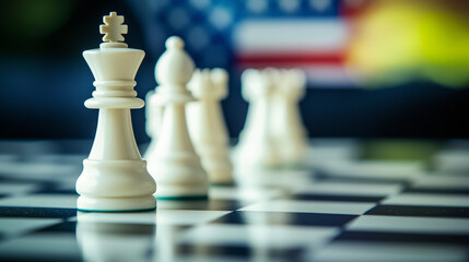 American Chess Day abstract background featuring the US flag, focusing on strategy and intelligence in a visually striking and patriotic manner