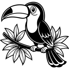 Poster - cartoon toucan bird on tree branch