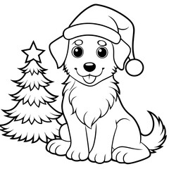 Poster - cute puppy wearing Santa hat line art