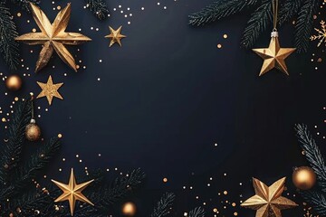 Canvas Print - Christmas decorations, gold stars on dark background, festive atmosphere