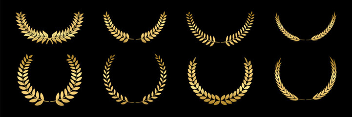 Wall Mural - laurel wreath set, golden circular laurel olive branches greek wreath ,a winner award of olive leave