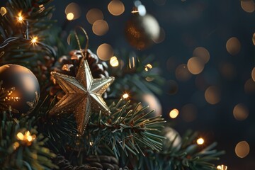 Canvas Print - Close-up view of a Christmas tree with sparkling lights