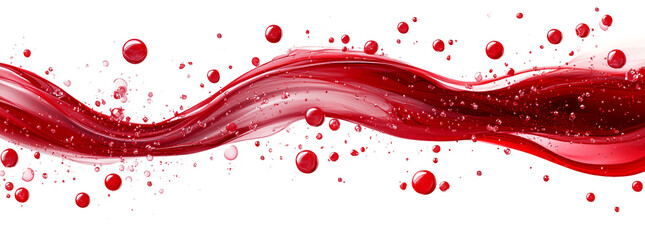 Abstract background with red liquid and bubbles on a white backdrop