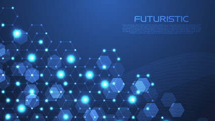 Wall Mural - abstract technology blue background dna molecule. hexagons technology digital hi tech concept backgr