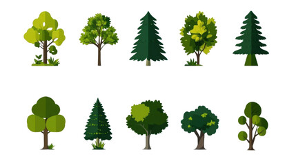 A collection of vibrant, stylized trees showcasing various shapes and colors, perfect for nature-themed projects.