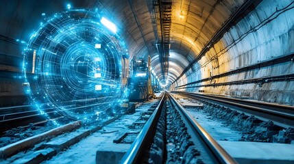 Wall Mural - IoT Powered Installation of Electrical Systems in a Tunnel Infrastructure Automated Guidance and Connectivity for Efficient Construction