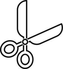 Wall Mural - Simple black outline icon representing a pair of scissors with its blades open, suggesting an action of cutting