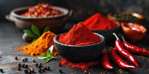 Canvas Print - Spices from India: Ground and Whole Red Chili Peppers