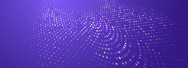 Purple glowing dotted texture. Abstract dot grid wallpaper. Navy curved halftone pattern backdrop. Vector modern technology, business, science, healthcare, medicine, presentation design background