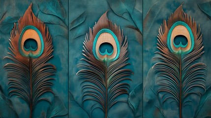 Luxurious 3D Peacock Feather Patterns on Velvet Background