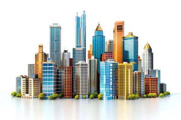 A group of urban architecture buildings designed in the shape of a city, suitable for use as a backdrop or concept illustration