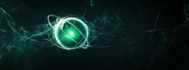 Abstract Green Orb Surrounded by Glowing Lines