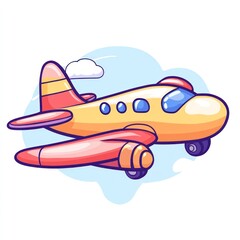 Cartoon Illustration of a Yellow and Red Airplane Flying in the Sky