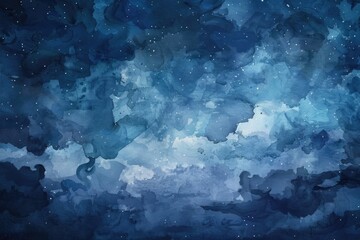 Wall Mural - A beautiful painting of the night sky with clouds and stars, perfect for use in designs related to space, astronomy or fantasy