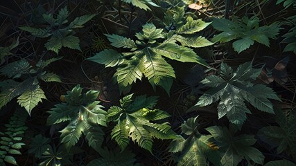 Wall Mural - green leaves in the forest