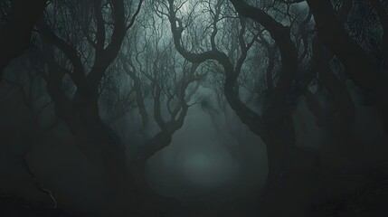 Wall Mural - a dark mysterious forest with twisted forms and dense fog