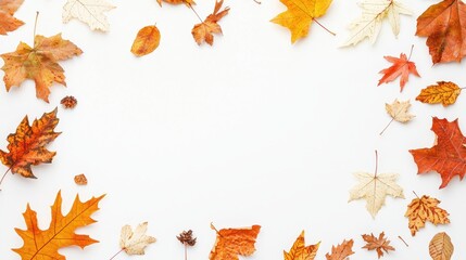 Sticker - Autumn Leaves Frame Background  Copy Space  Fall Foliage  White Background  Fall Season