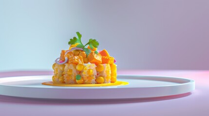 Wall Mural - A Small Portion of Yellow and Orange Salad on a White Plate