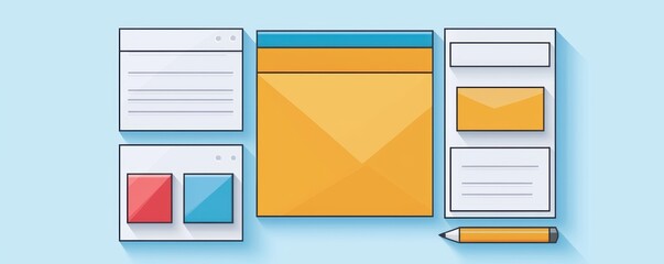 Website wireframe, minimalist interface elements, flat design illustration