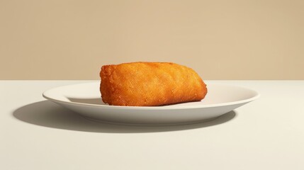 Wall Mural - A Single Deep-Fried Croquette on a White Plate