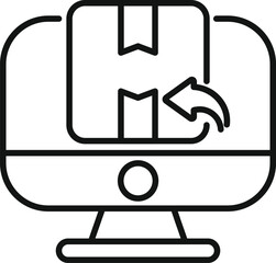 Wall Mural - Simple icon depicting a package being returned using a desktop computer, symbolizing the online return process in e commerce