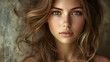 © Erika - una mujer bella posando para la foto retrato de un rostro hermoso de una mujer rubia con ojos claros color vede mujer femenina y sonriente modelo de pasarelas