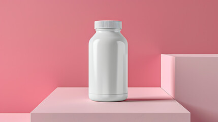 Wall Mural - A white bottle with a screw top lid sits on a pink platform.