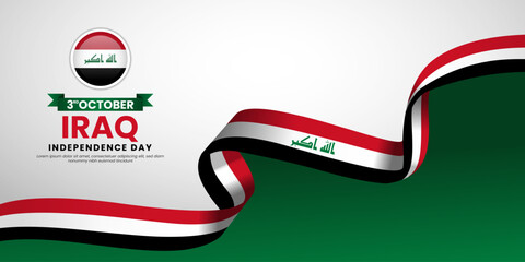 Wall Mural - Iraq independence day celebration banner background with waving ribbon flag design