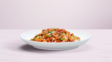 Wall Mural - A Serving of Stir-Fried Shrimp with Vegetables and Cashews on a White Oval Plate