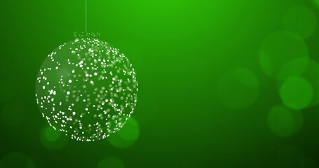 Wall Mural - Christmas, glitter ball and celebration with light, glow and magic on green background. Empty, bokeh and event with banner, abstract or party with design, mockup or creative with sign or symbol