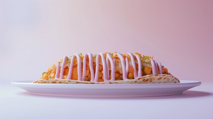 Wall Mural - Fried Chicken Sandwich with Pink Sauce on White Plate