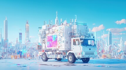 Futuristic Truck in Modern Cityscape