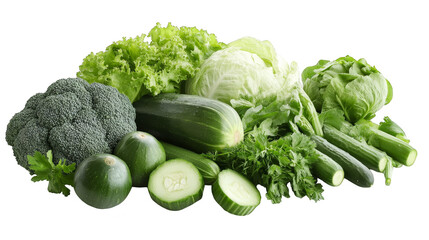 Fresh Green Vegetables Broccoli Zucchini  Cucumbers Cabbage and Lettuce