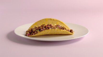 Wall Mural - A Single Taco with Meat Filling on a White Plate