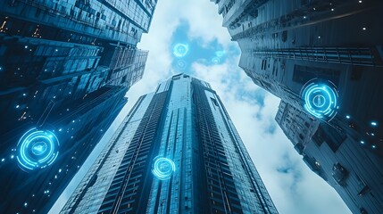 Wall Mural - iot powered devices monitoring the curing process of concrete in a tall building for real time data 