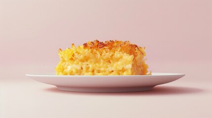 A Slice of Golden-Brown Macaroni and Cheese on a White Plate