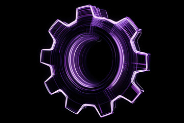 Wall Mural - Purple neon gear icon isolated on black background